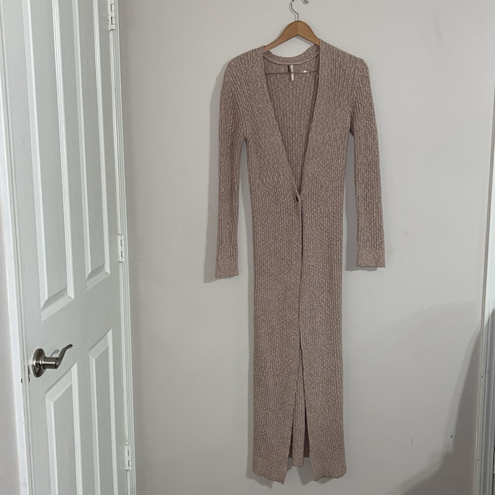 Free People 'Skylight' Rib-Knit Long Cardigan Sweater, Morning Oat XS - Picture 2 of 14